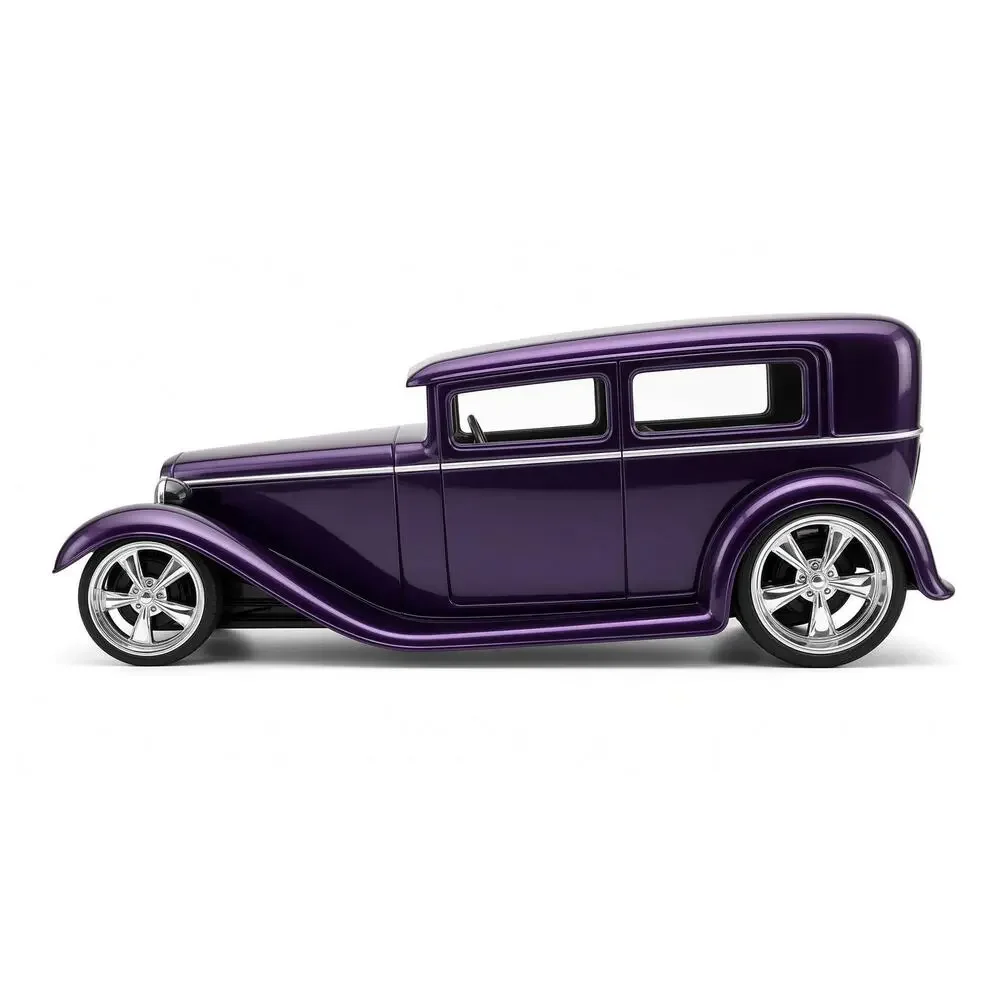 1932 Ford Model A Sedan Diecast Car Purple Custom Hot Rod 1:24 Scale Chrome